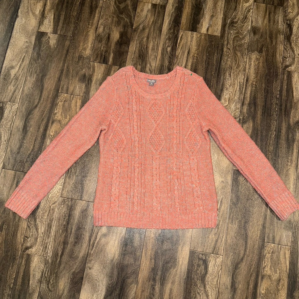 Eddie Bauer Women's Orange & Grey Cable Knit Pullover‎ Sweater Size Large